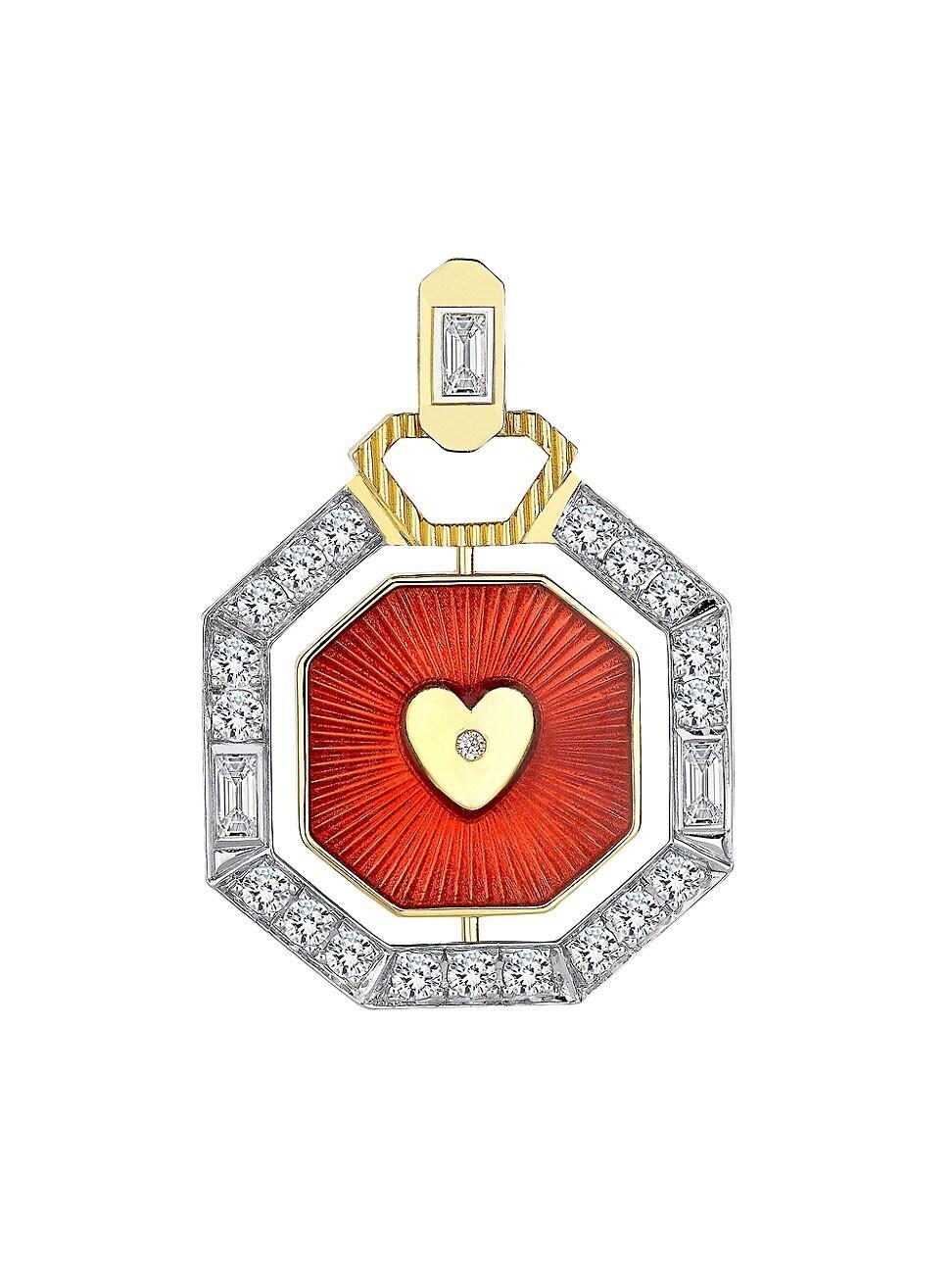 Womens Monoglam Two-Tone 14K Gold, 0.84 TCW Diamond & Enamel Pendant Product Image
