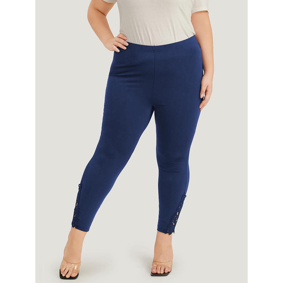 Plus Size Plain Lace Panel Skinny Elastic Waist Leggings Women Indigo Elegant High stretch Skinny High Rise Dailywear Leggings BloomChic 18-20/2X Product Image