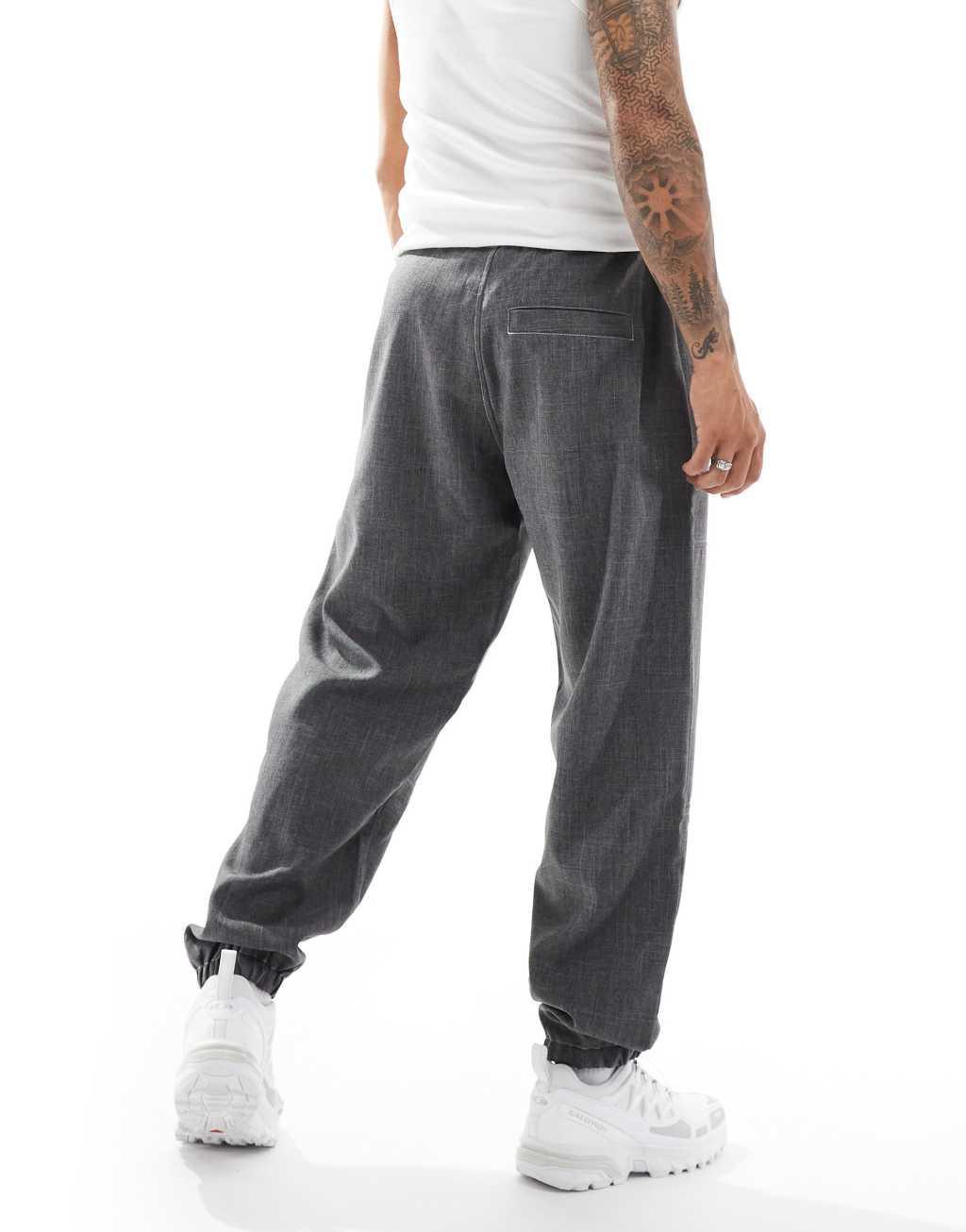 COLLUSION pull on relaxed tailored pants with adjustable waist in charcoal Product Image