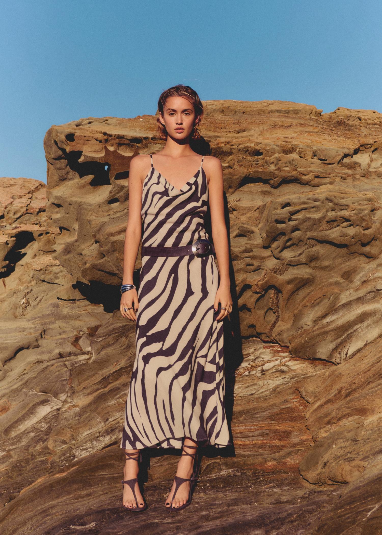 Animal-print dress with draped neckline - Women | MANGO USA Product Image