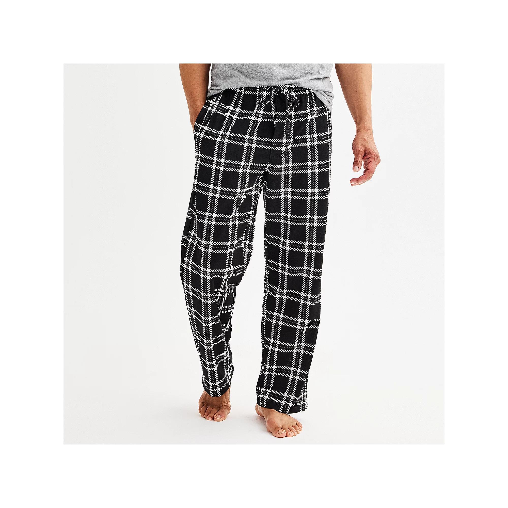 Men's Sonoma Goods For Life® Essential Knit Pajama Pants, Size: Large, Plaid White Black Product Image