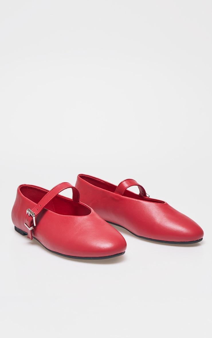 Red PU Round Toe Ballet Pumps Product Image