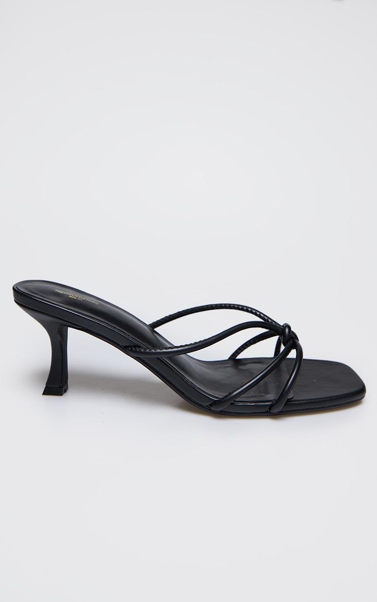Black PU Wide Fit Square Toe Knotted Heeled Mules Product Image