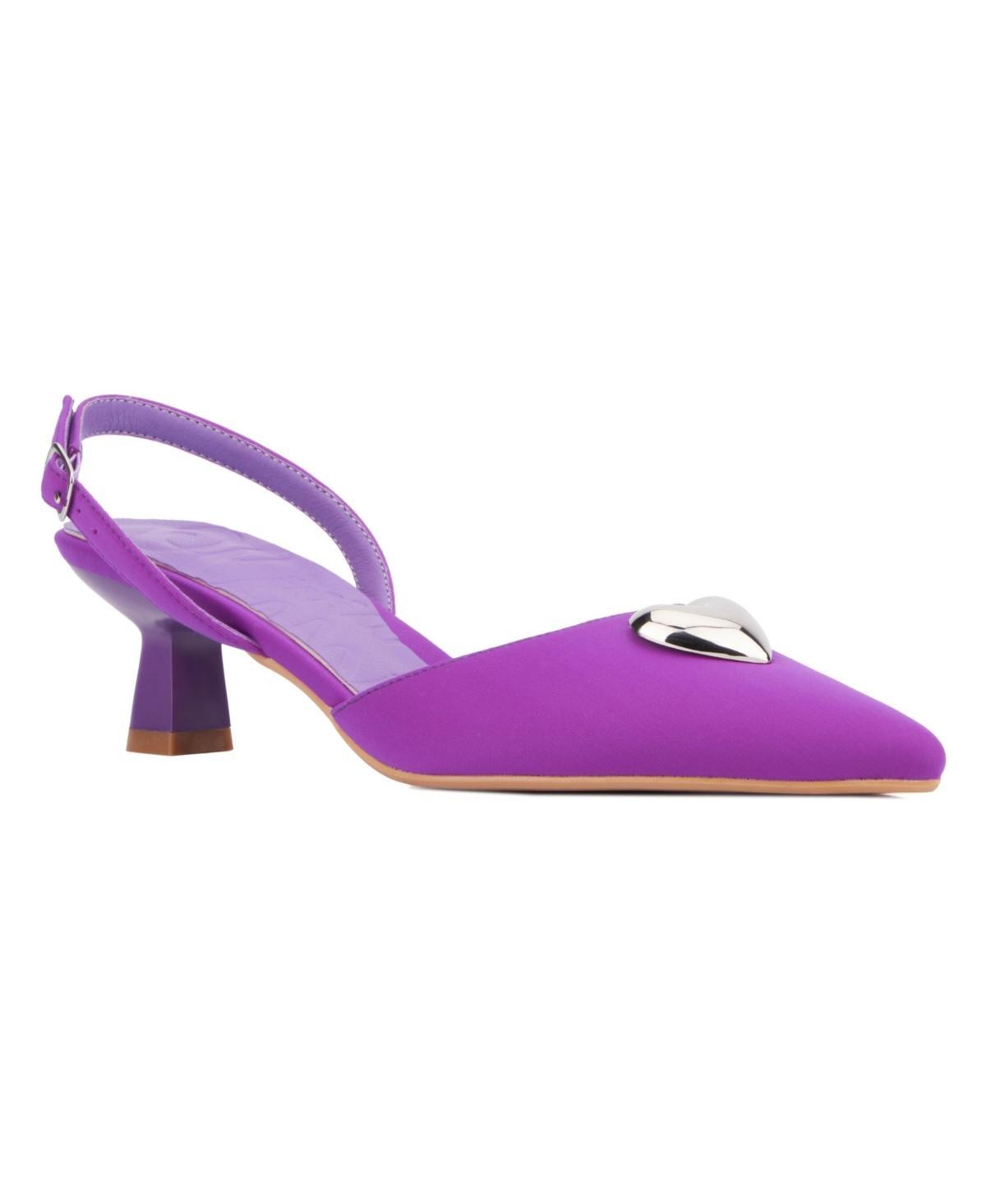Olivia Miller Mystic Women's Heart Accent Slingback Kitten Heels, Size: 7.5, Black Product Image