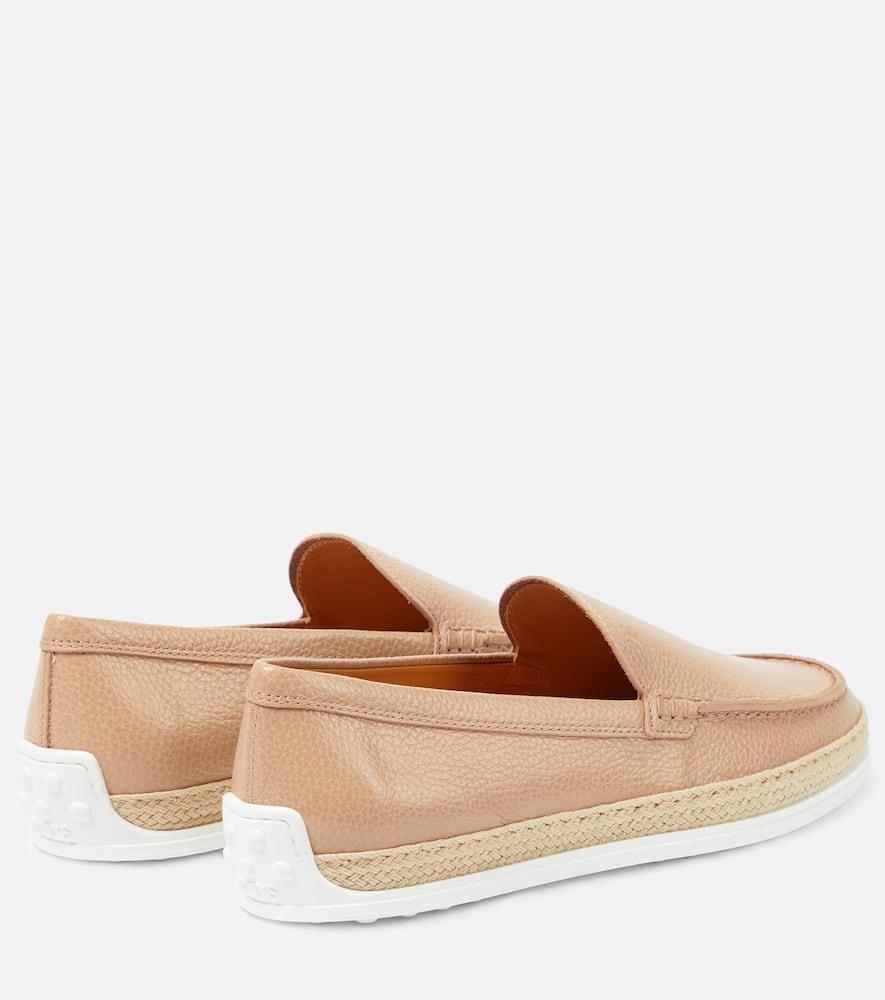 TOD'S Raffia-trimmed Leather Loafers In Pink Product Image