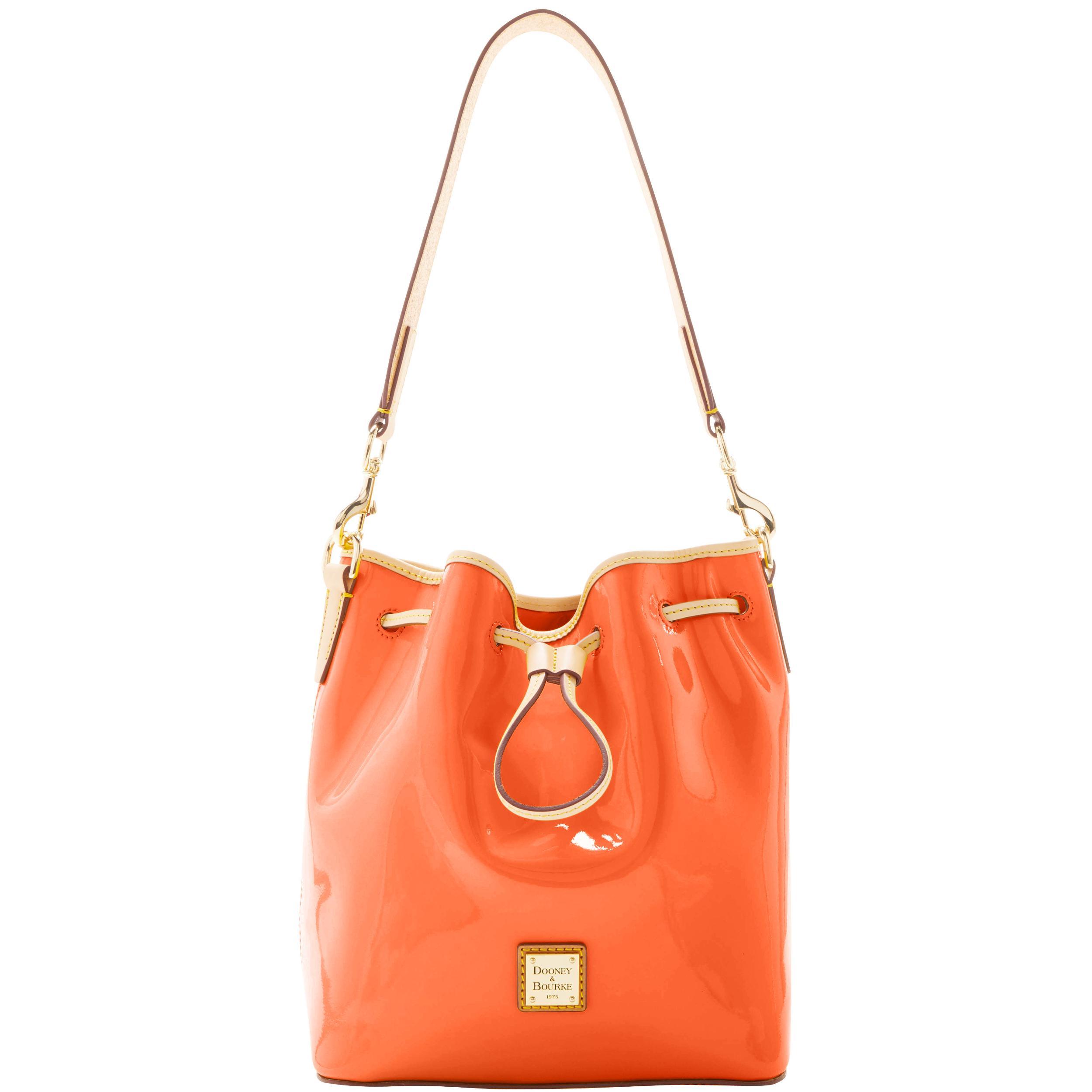 Dooney & Bourke Womens Patent Drawstring Leather Shoulder Bag in Clementine Product Image