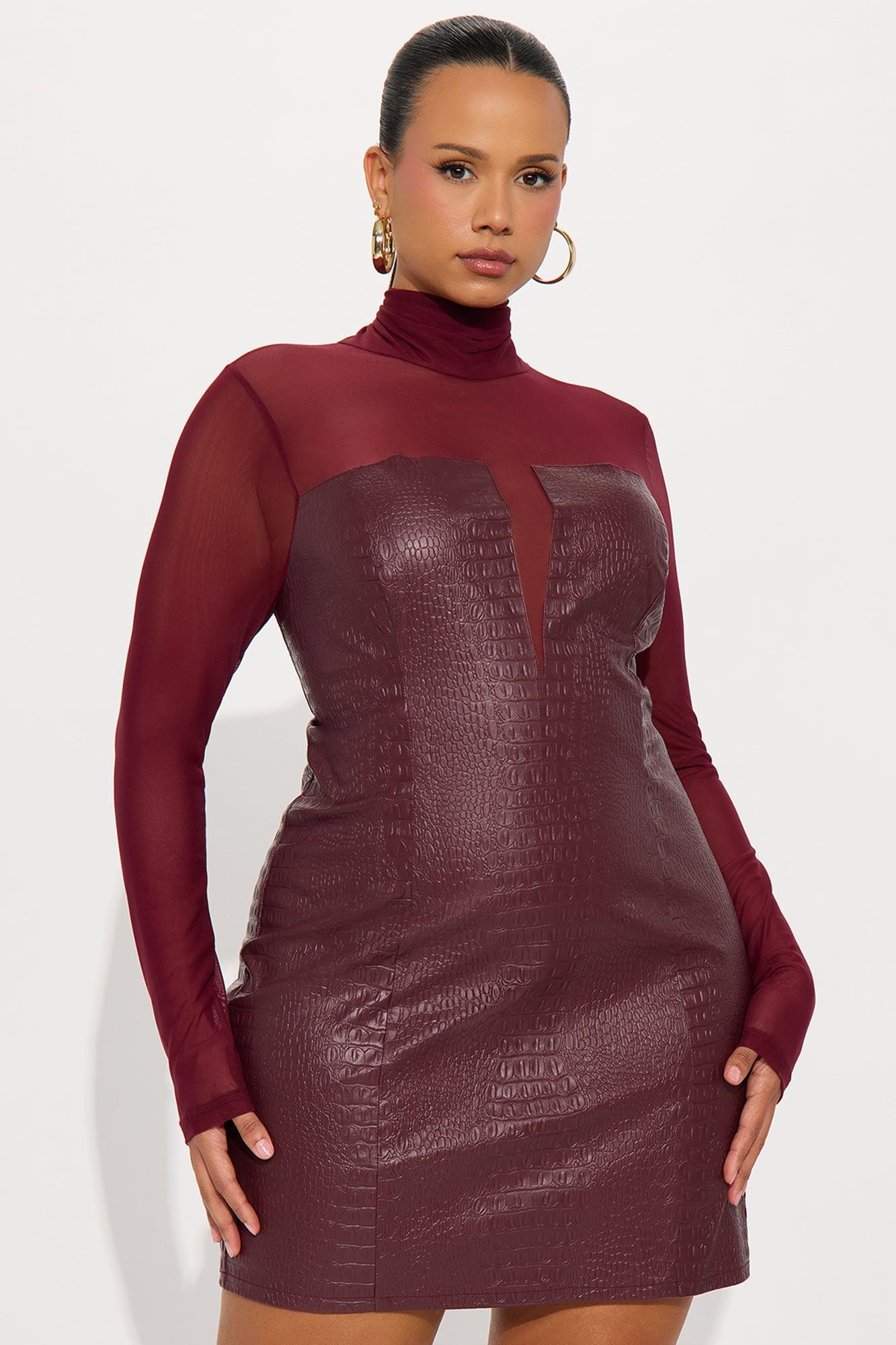 Malia Faux Leather Mini Dress - Burgundy Female Product Image