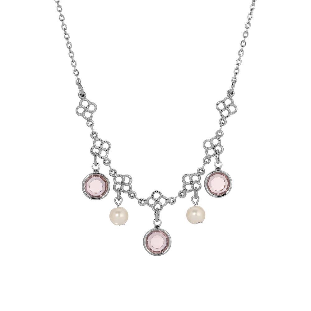 1928 Silver Tone Crystal & Simulated Pearl Necklace, Womens, Purple Product Image