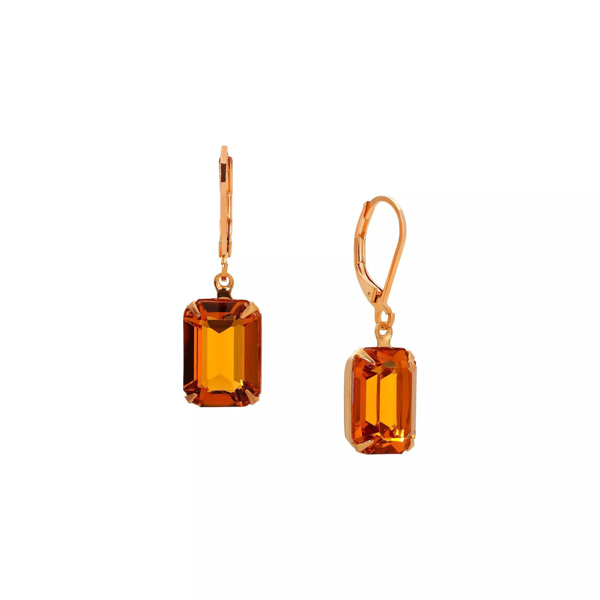 1928 Gold Tone Orange Crystal Leverback Earrings, Womens, Beige Product Image