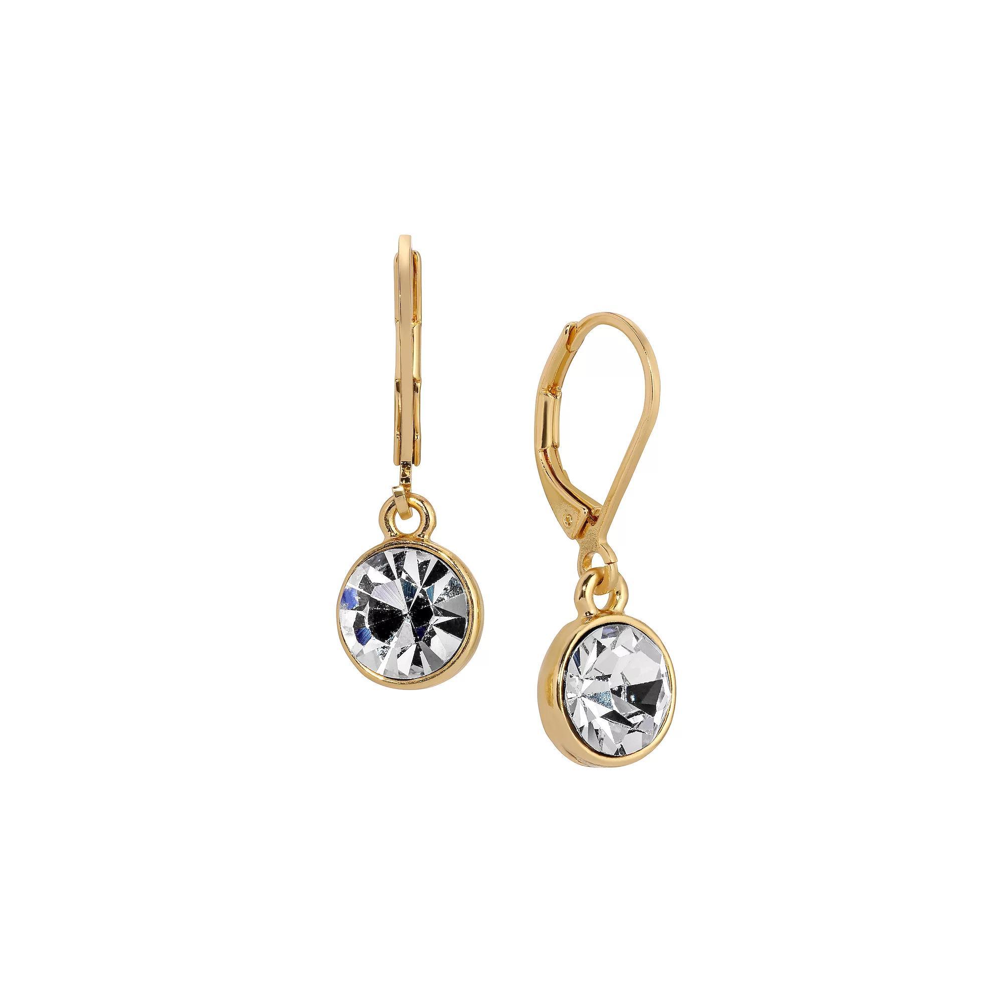 1928 Gold Tone Round Faceted Crystal Leverback Drop Earrings, Womens, Color Product Image
