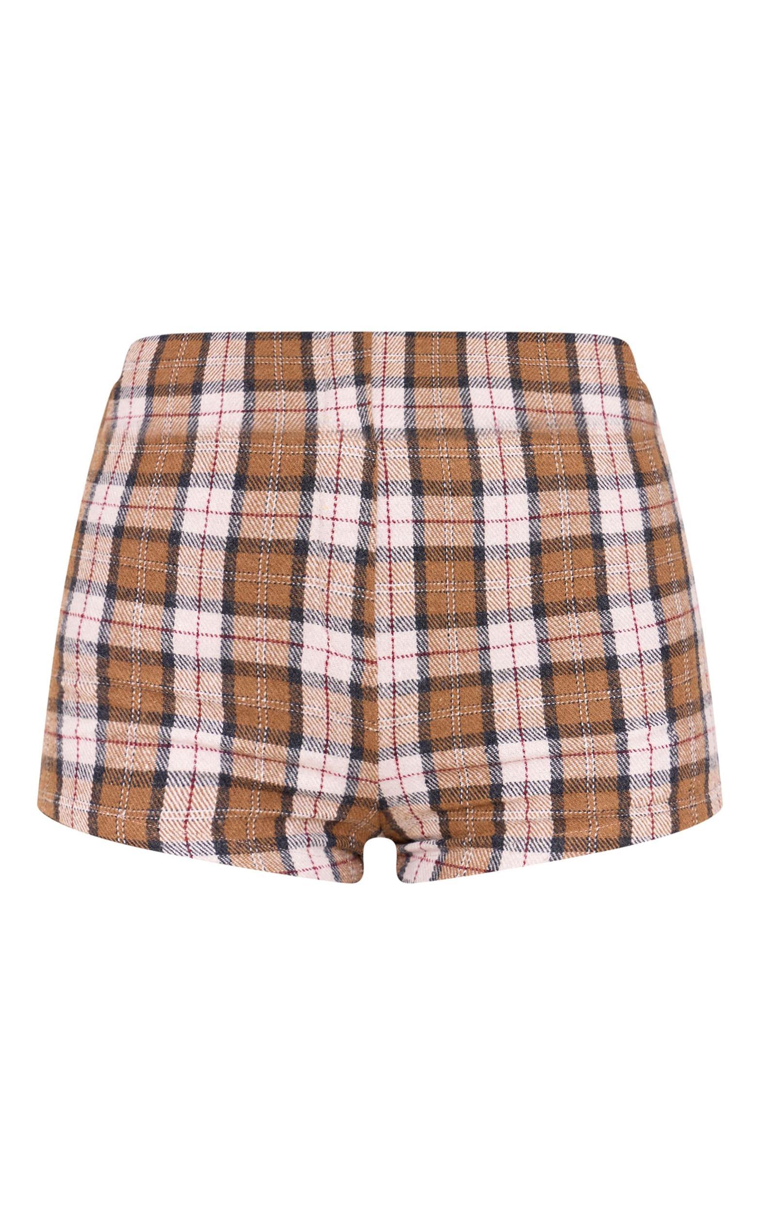 Brown Gingham Tailored Wool Feel Hot Pants Product Image