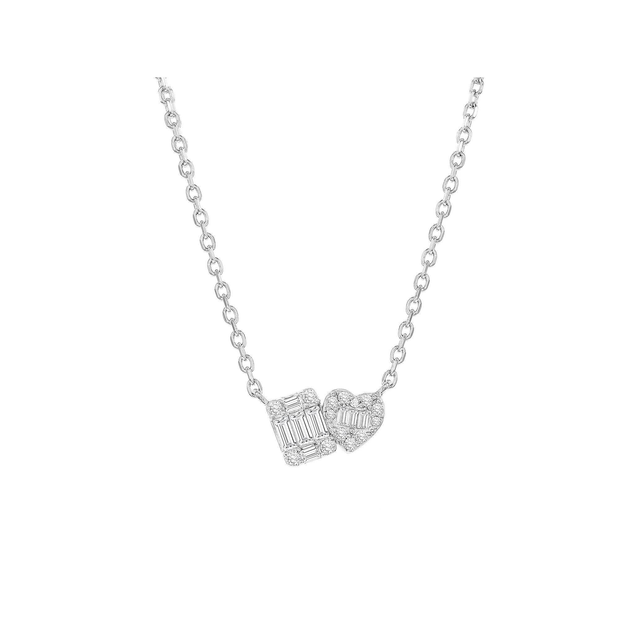 Argento Bella Heart & Square Cubic Zirconia Pendant Necklace, Women's, Size: 16-18" ADJ, Sterling Product Image