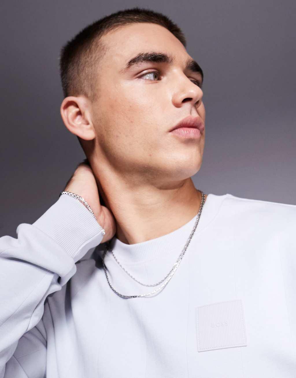 BOSS Green Salbo DropNeedle crew neck sweatshirt regular fit in light gray Product Image