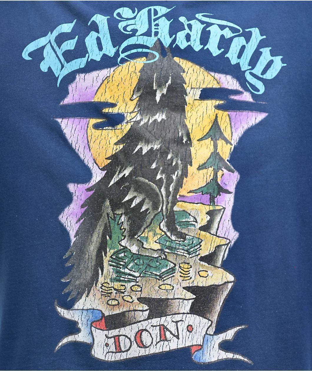 Ed Hardy Wolf Sunfade Navy T-Shirt Product Image