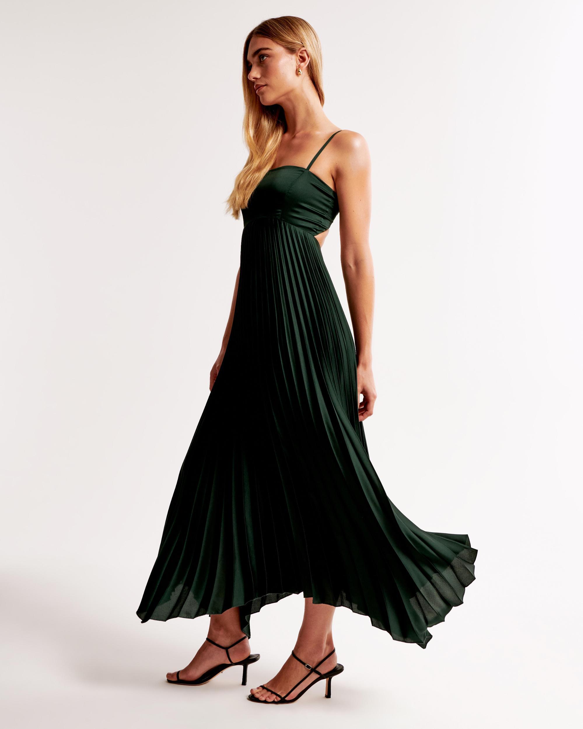 The A&F Giselle Clasp-Back Pleated Midi Dress Product Image