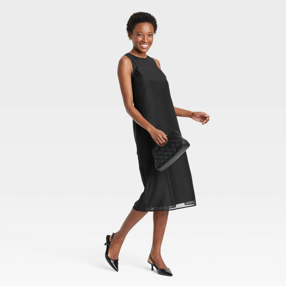 Womens Sheer Organza Midi Shift Dress - A New Day Black M Product Image