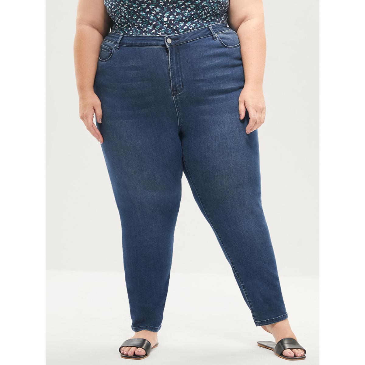 Plus Size Skinny Extremely Stretchy High Rise Medium Wash Sculpt Waist Jeans Women Blue Casual Plain Tummy control Super stretch Slanted pocket Jeans BloomChic 22/3X Product Image