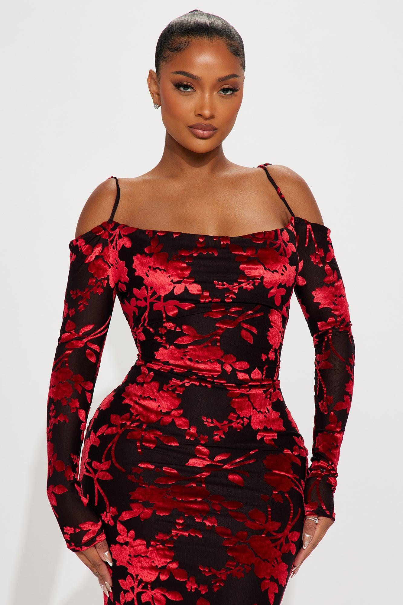 Maya Mesh Maxi Dress - Red/combo Product Image