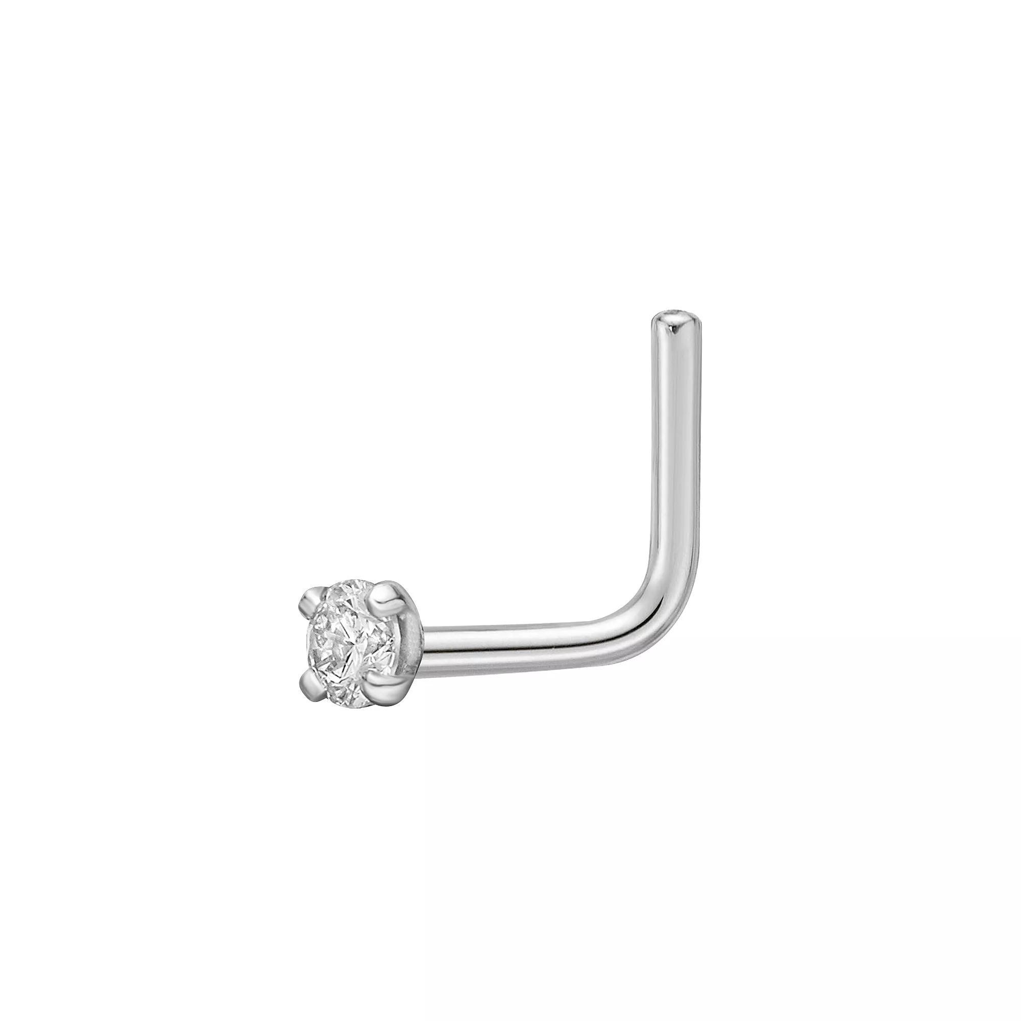 Lila Moon 14k Gold Diamond Accent L-Shape Nose Stud, Women's, 14k White Gold Product Image