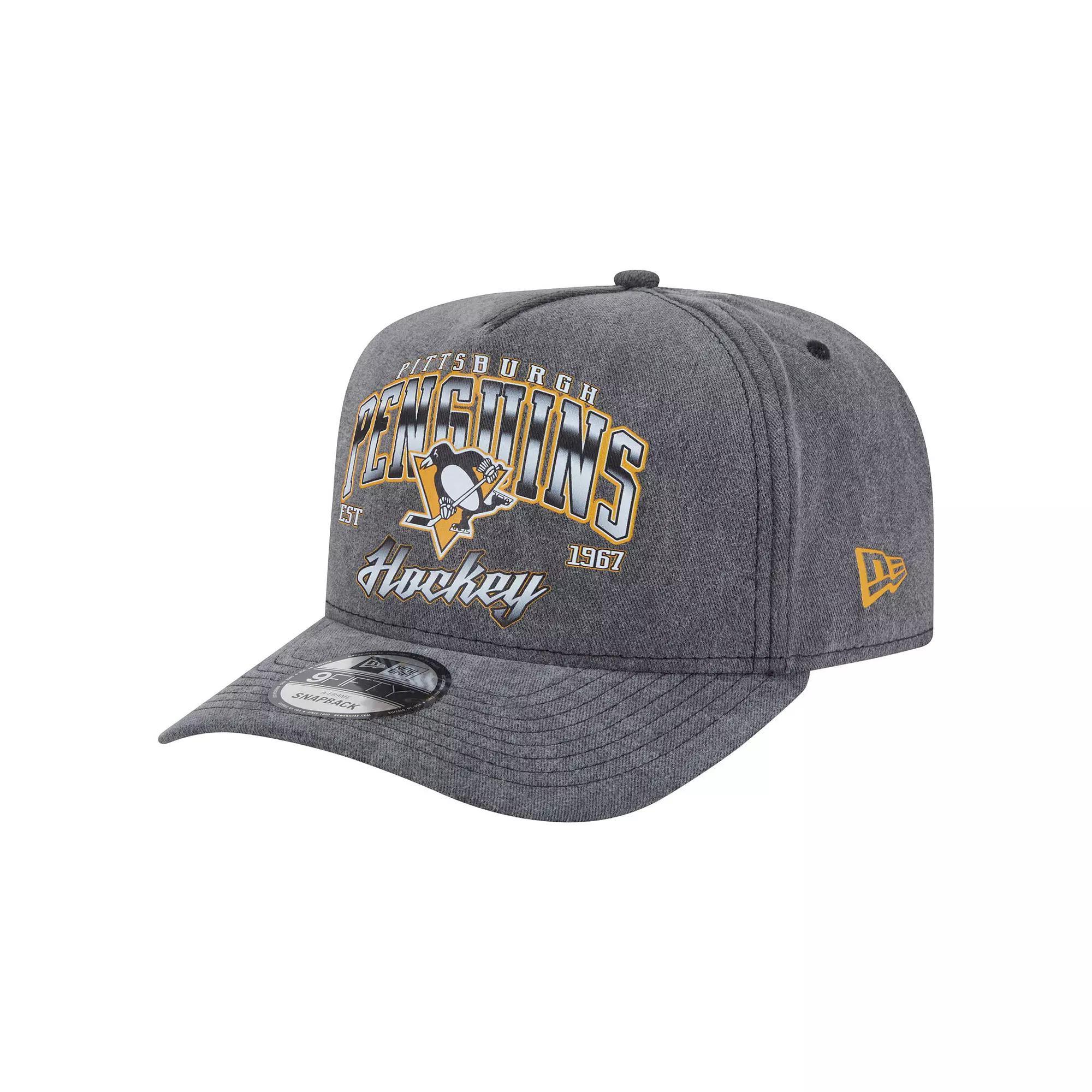Men's New Era  Charcoal Pittsburgh Penguins Throwback Washed A-Frame Pre-Curved 9FIFTY Snapback Hat Product Image