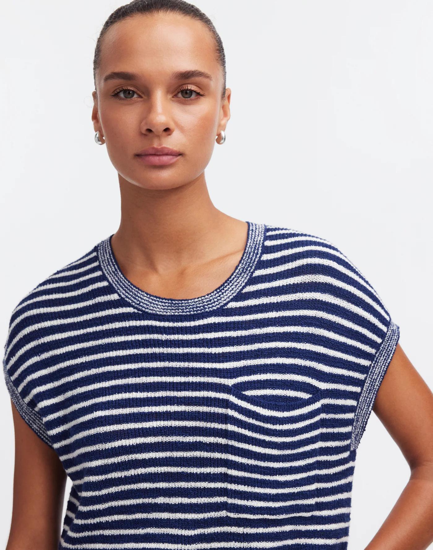 Ribbed Pocket Sweater Tee in Stripe Product Image
