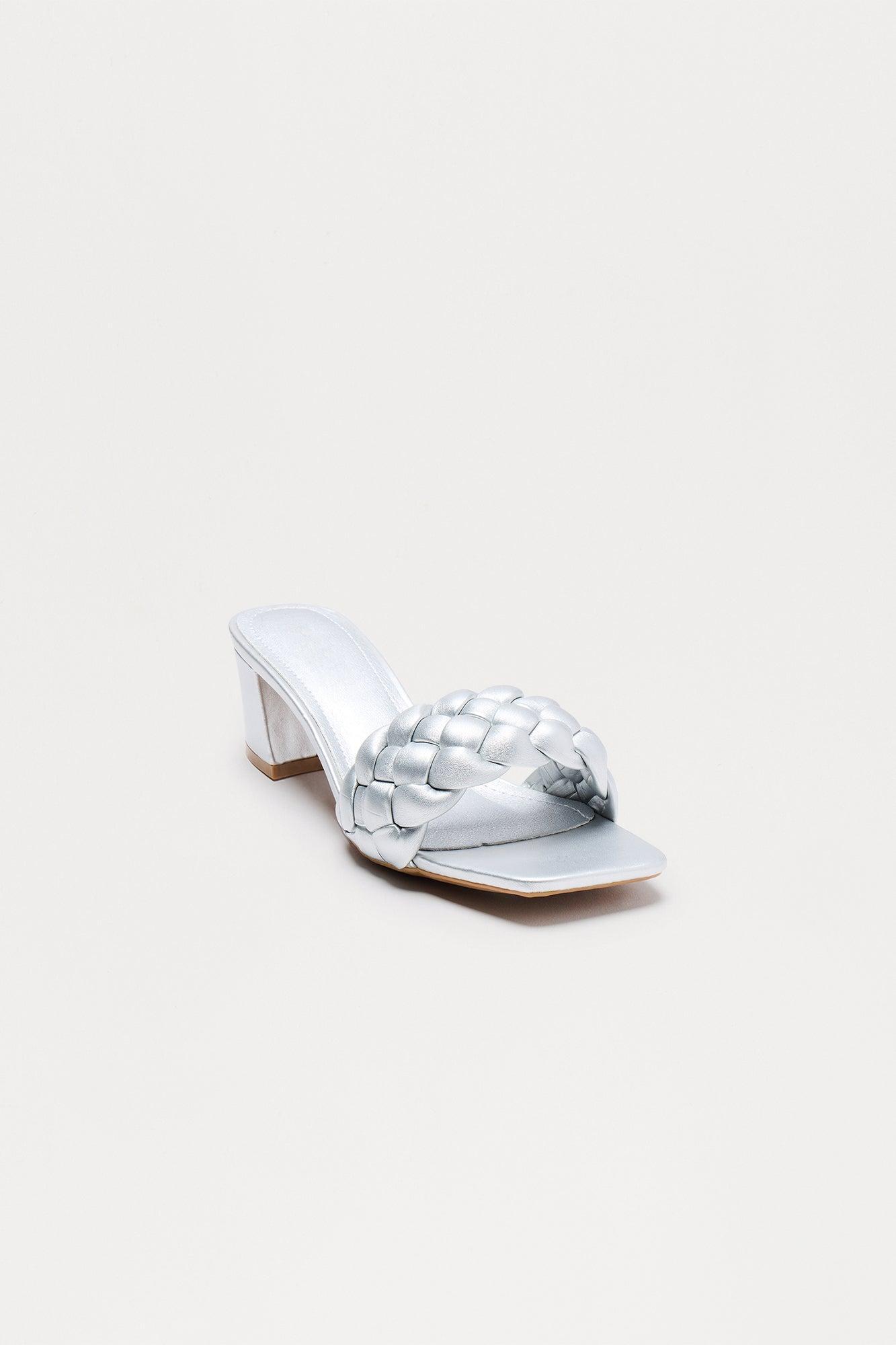 Aya Braided Strap Mules - Silver Product Image