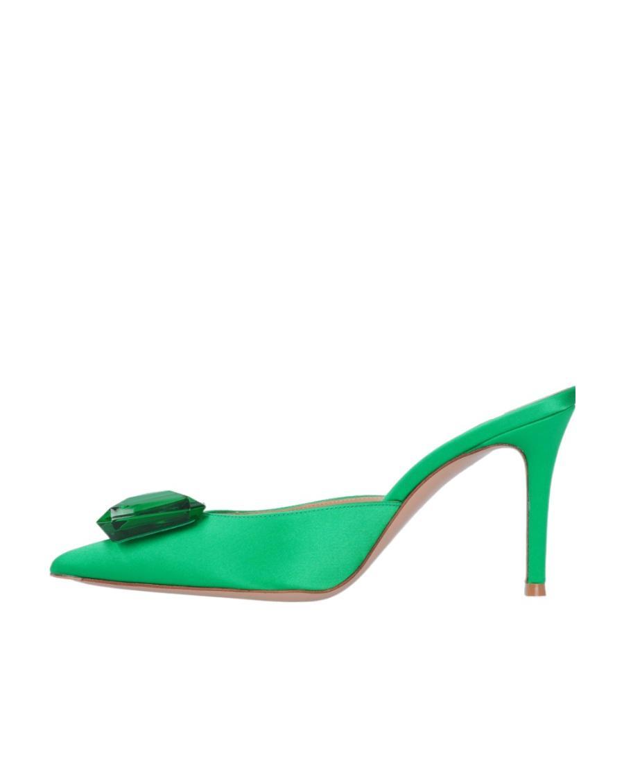 GIANVITO ROSSI 85mm Jaipur Satin Mules In Green Product Image
