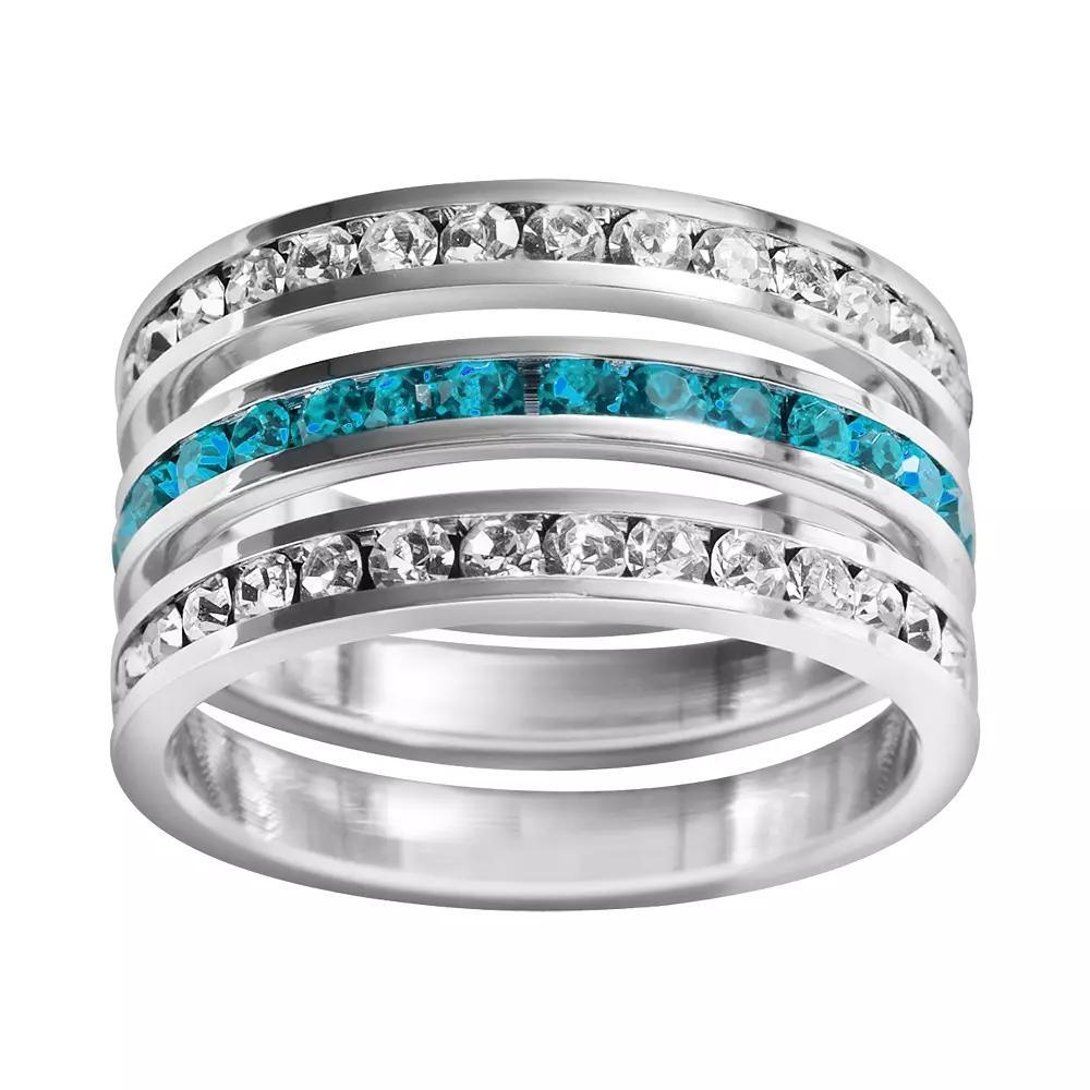 Traditions Jewelry Company Sterling Silver Crystal Eternity Ring Set, Womens White Blue Product Image