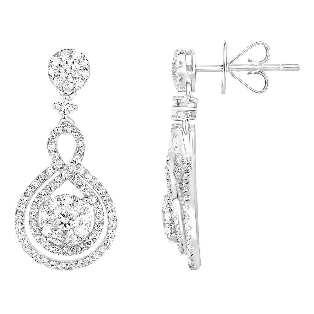 14k White Gold 1 1/4 Carat T.W. Diamond Drop Earrings, Women's Product Image