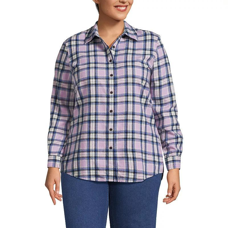 Plus Size Lands' End Plaid Boyfriend Flannel Shirt, Women's, Size: 2XL, Ivory Blue Plaid Product Image