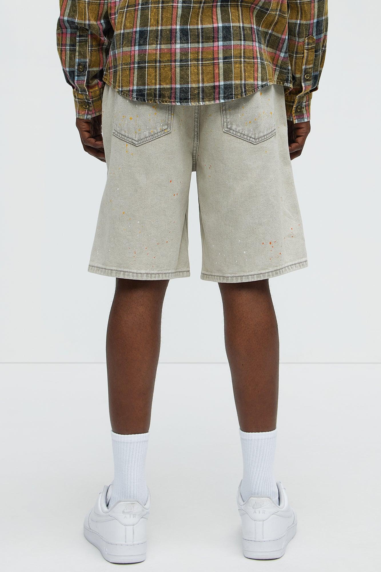 These Streets Paint Splattered Relaxed Denim Shorts - Grey Product Image