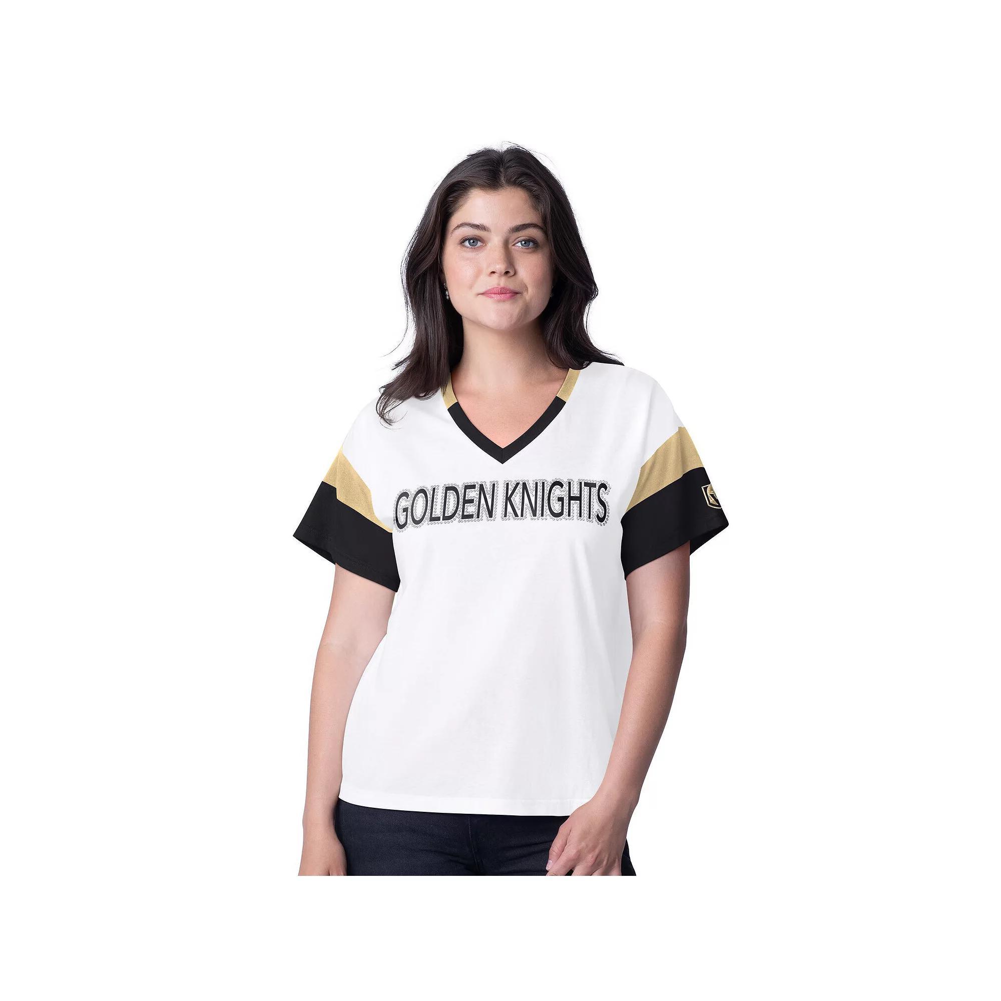 Women's G-III 4Her by Carl Banks  White Vegas Golden Knights Rink Oversized Rhinestone V-Neck T-Shirt, Size: XL, Lvk White Product Image