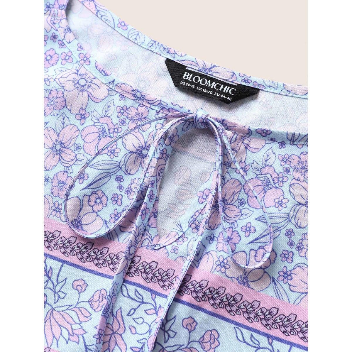 Plus Size Bandana Print Cold Shoulder Tie Knot Dress Lavender Women Resort Tie knot Round Neck Short sleeve Curvy BloomChic 18-20/2X Product Image