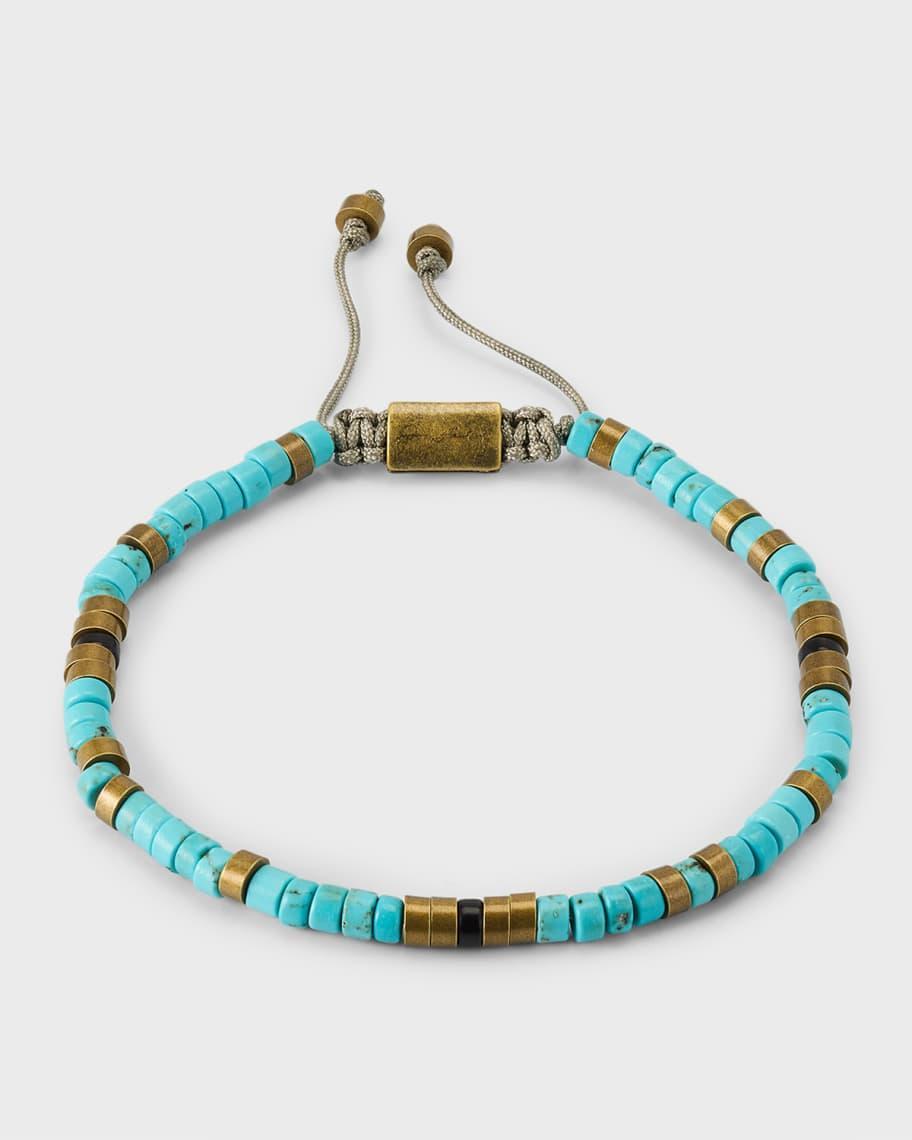 Mens Brass and Turquoise Beaded Pull Cord Bracelet Product Image
