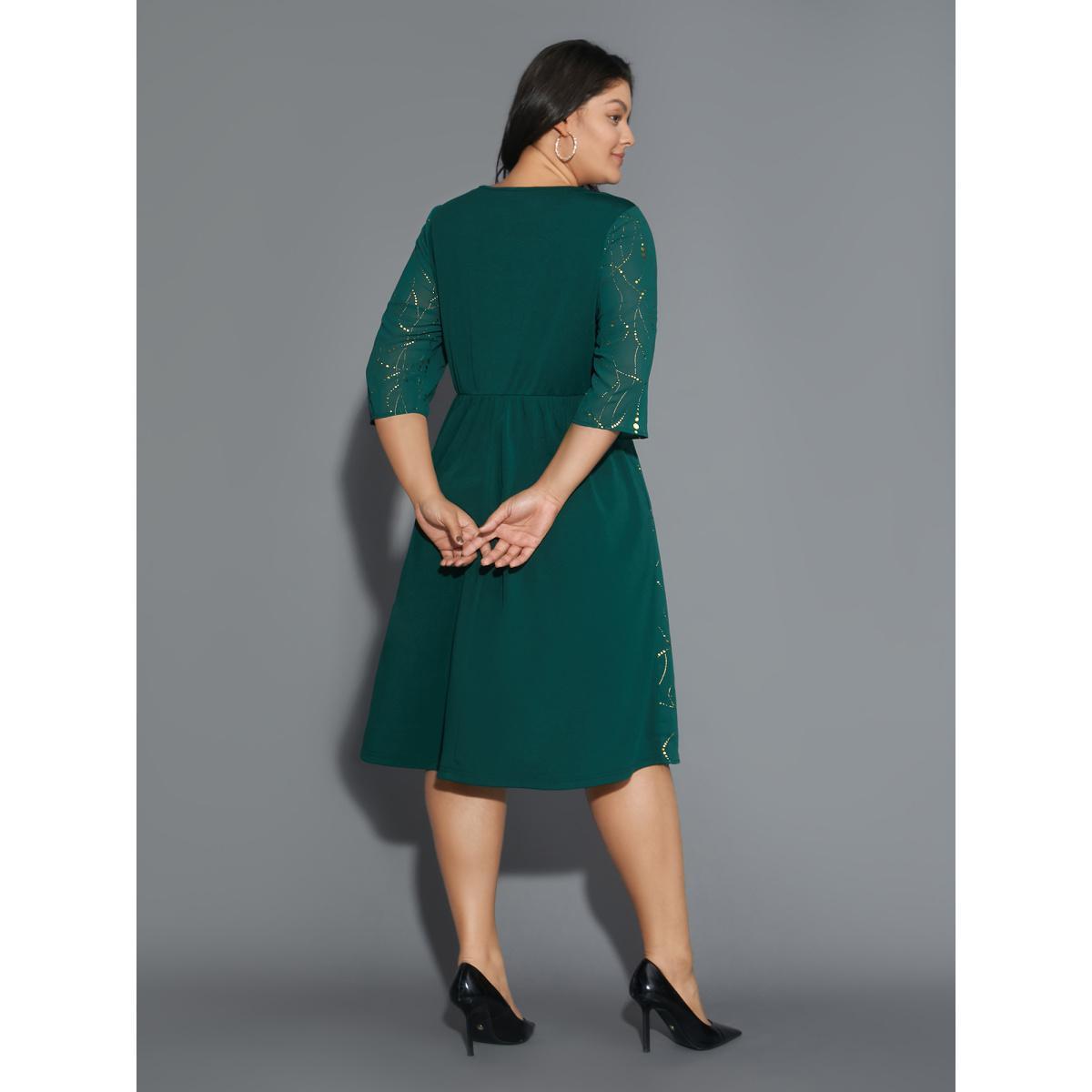 Plus Size Glitter 2-In-1 Layered Dress DarkGreen Women Cocktail Overlapping Party Curvy Bloomchic 10/M Product Image