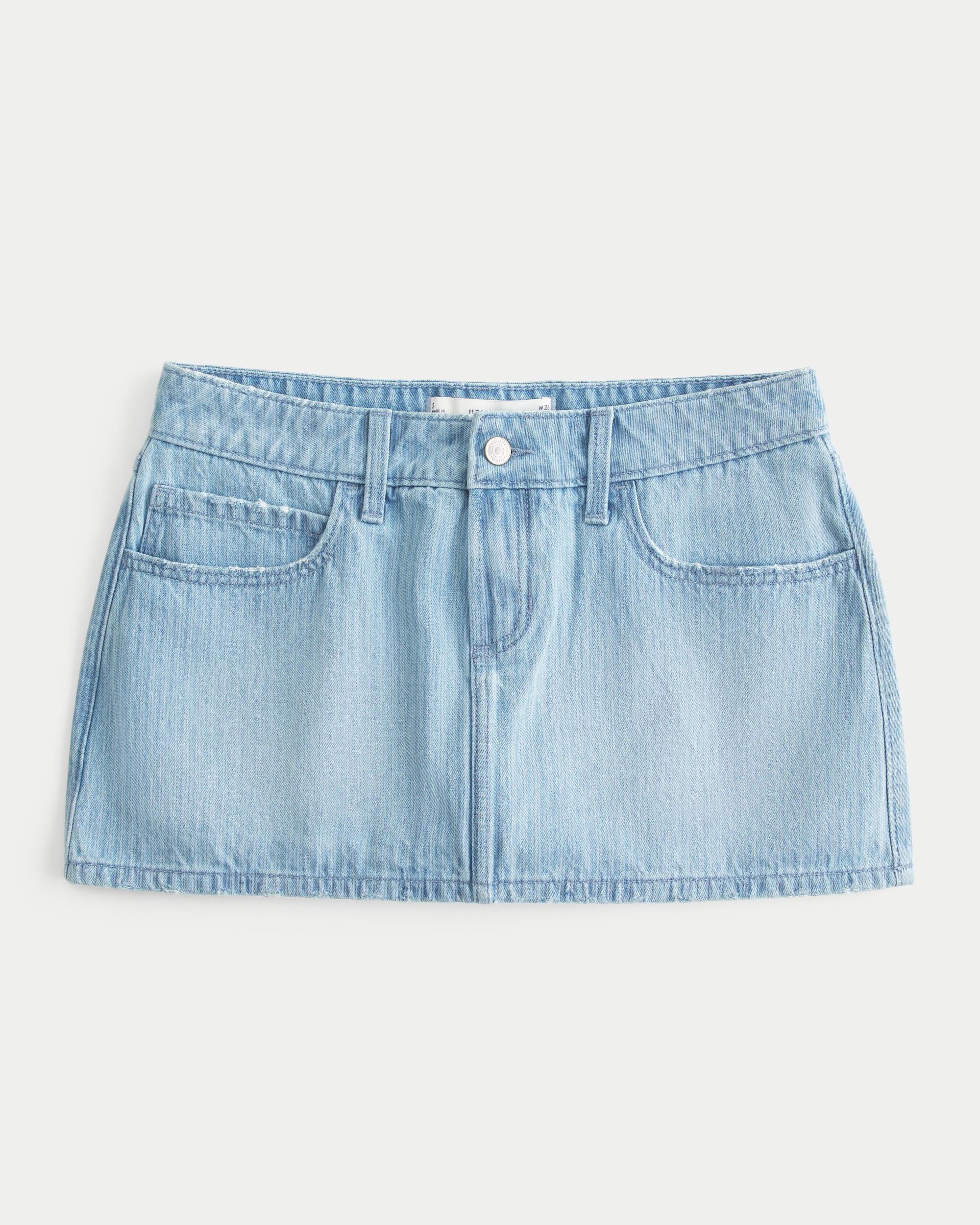 Low-Rise Light Wash Denim Mini Skort Product Image