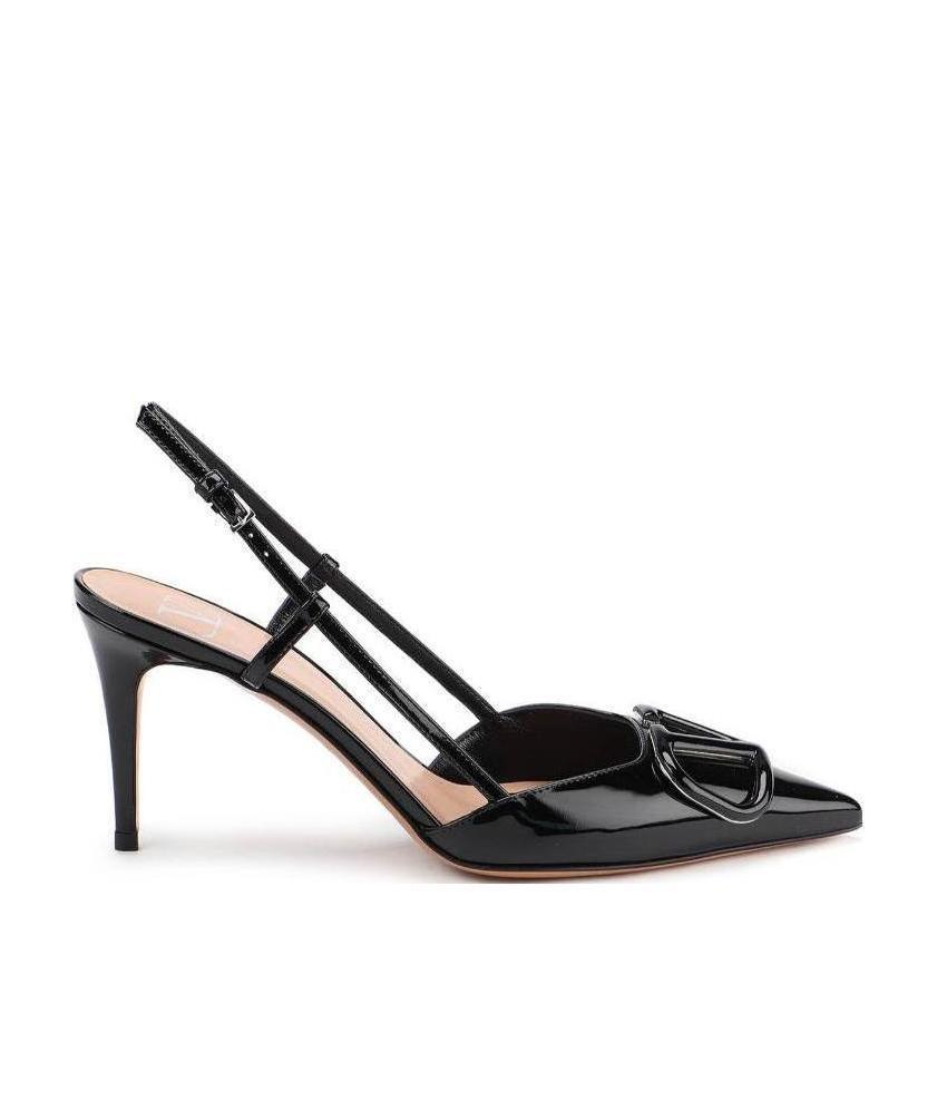 VALENTINO GARAVANI Womens Black Vlogo Brand-embossed Leather Heeled Courts Eur 38/5 Uk Product Image