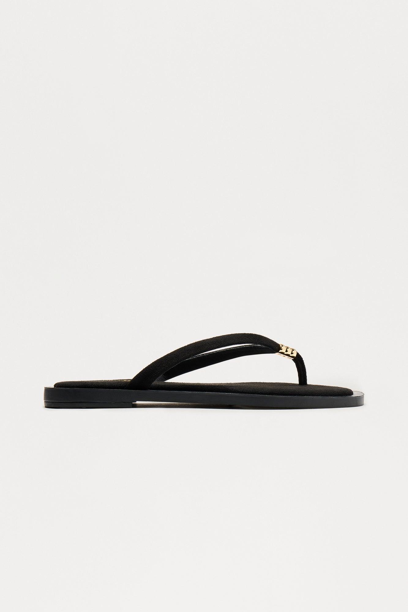 Sizzle Faux Suede Flip Flops - Black Product Image