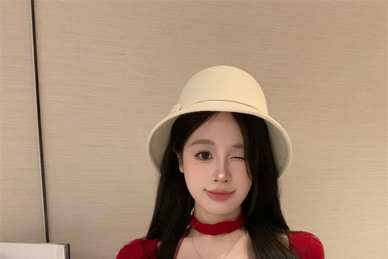 Long Sleeve Square Neck Fleece Panel Bowknot Button Up Crop Top Product Image