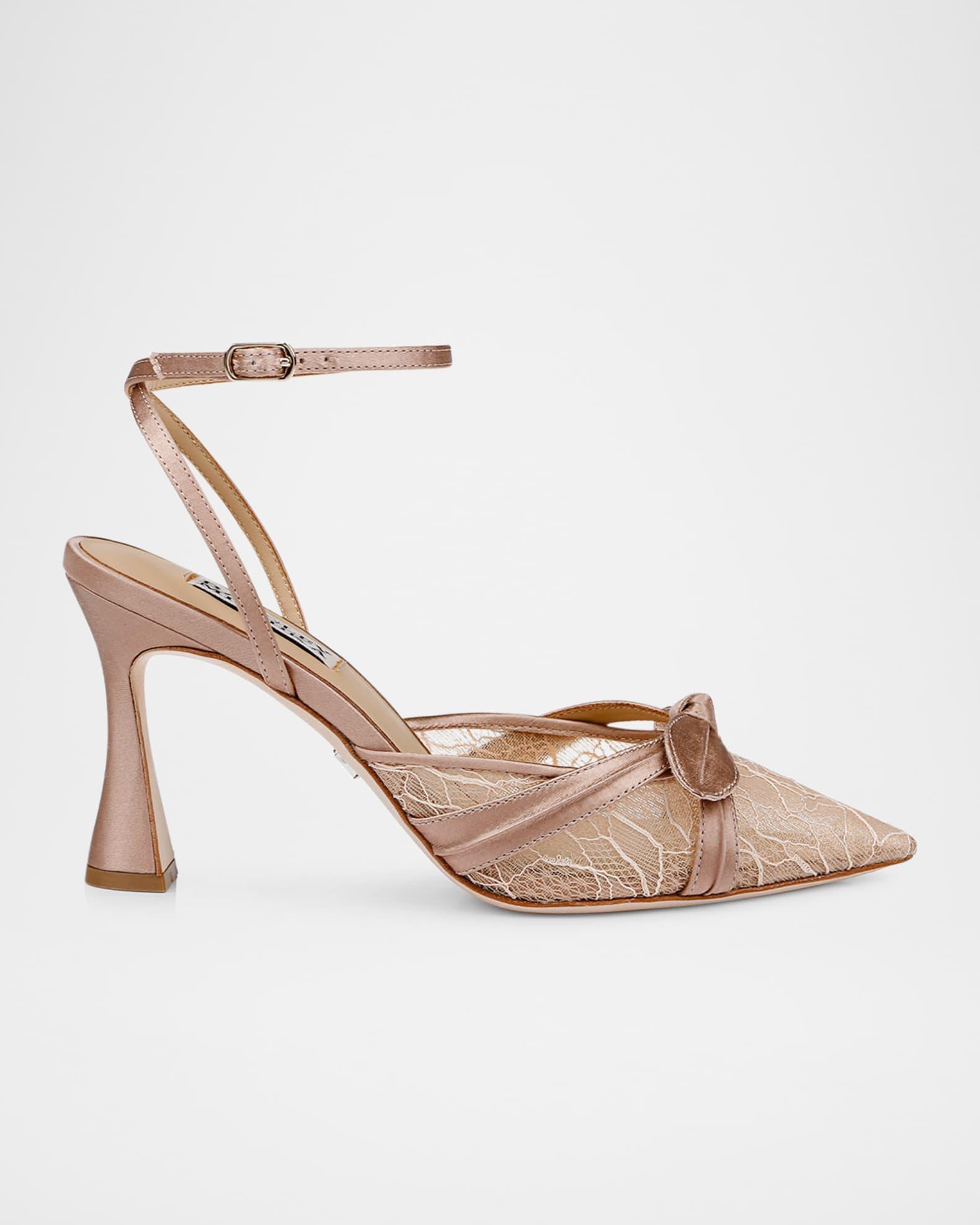 Josie Silk Lace Bow Ankle-Strap Pumps Product Image