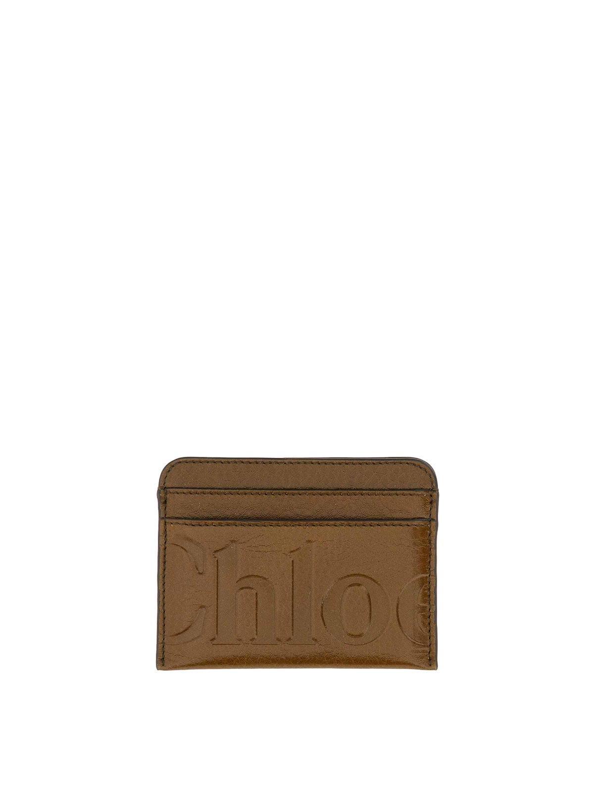 CHLOÉ Leather Card Holder In Brown Product Image