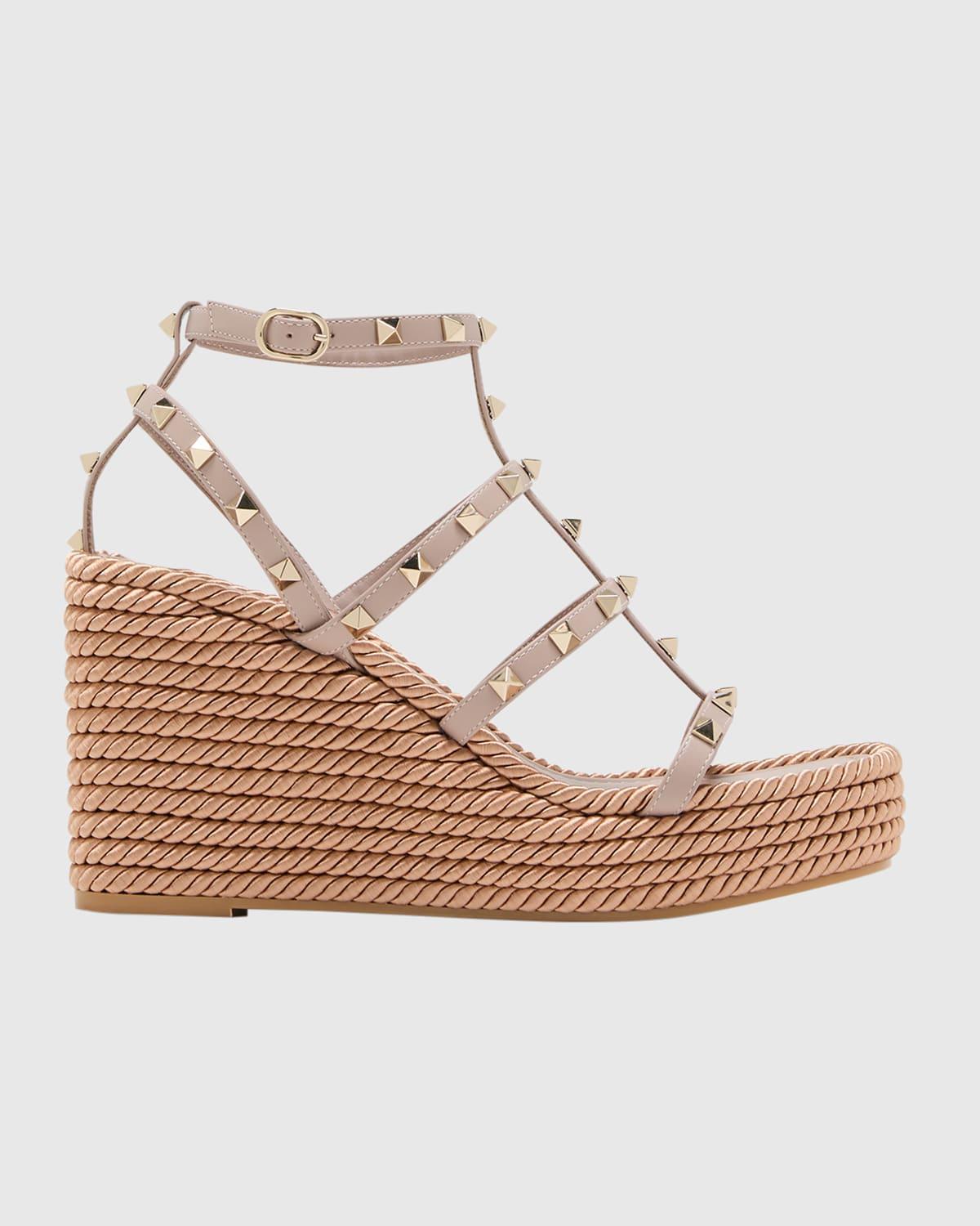 Rockstud Leather Wedge Espadrille Sandals Product Image