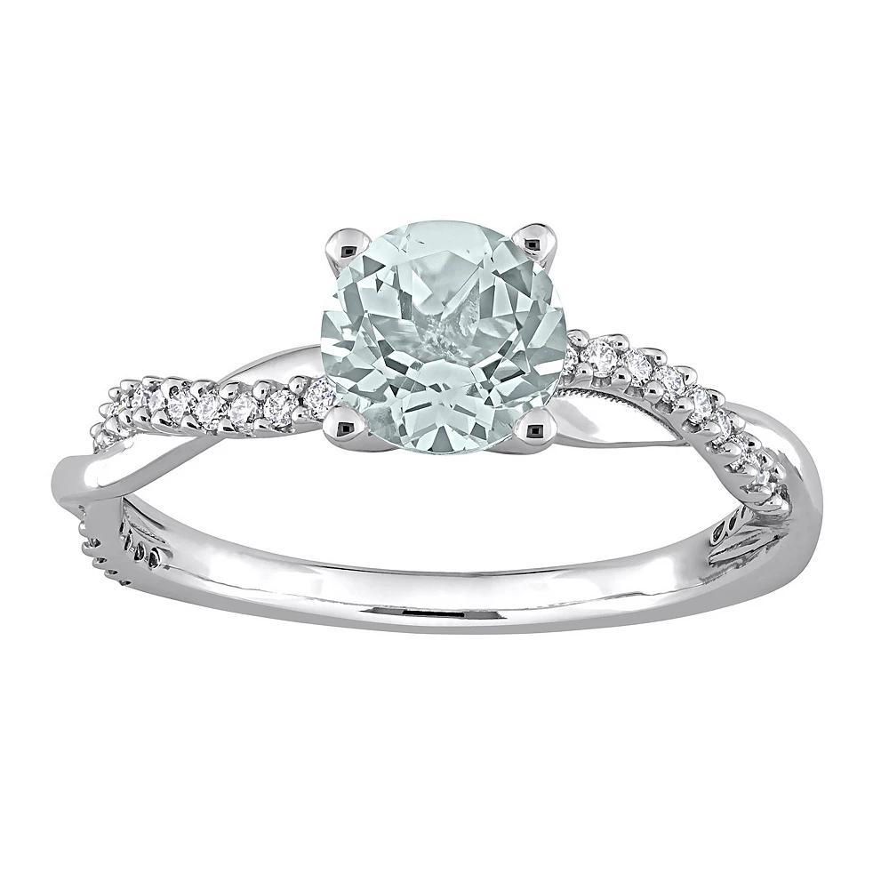 Stella Grace 14k White Gold Aquamarine & 1/6 Carat T.W. Diamond Crossover Engagement Ring, Women's, Size: 9.50 Product Image
