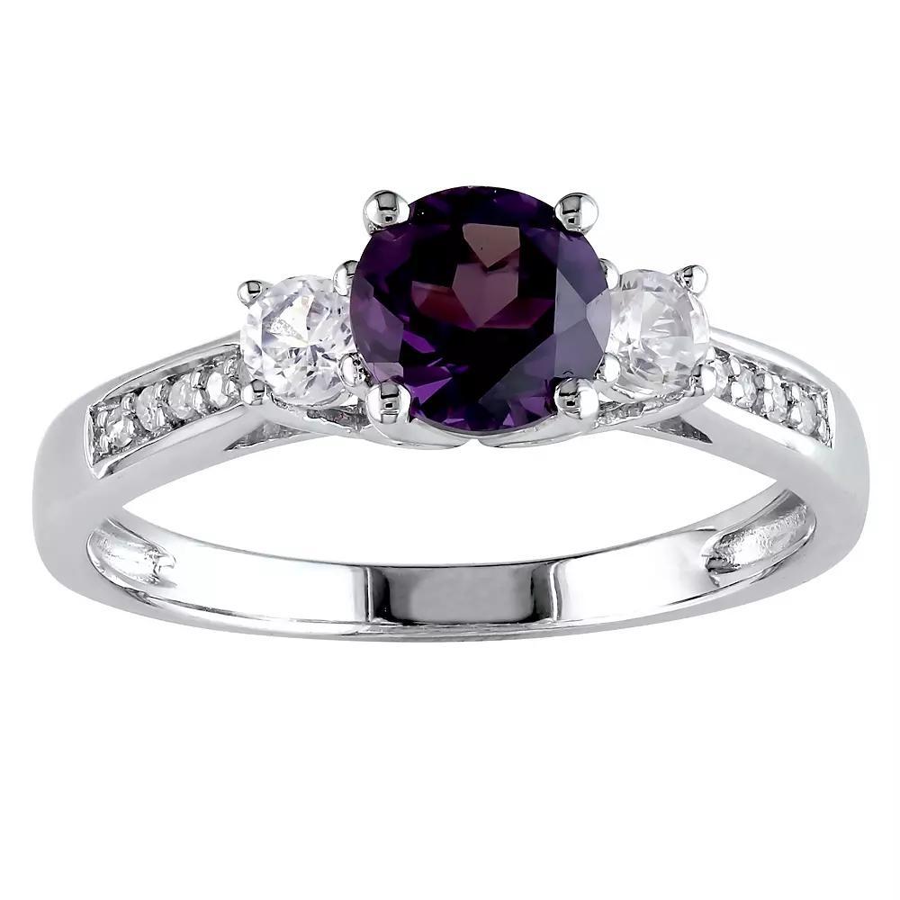 Stella Grace 10k White Gold Simulated Alexandrite, Lab-Created White Sapphire & Diamond Accent 3-Stone Engagement Ring, Womens Product Image