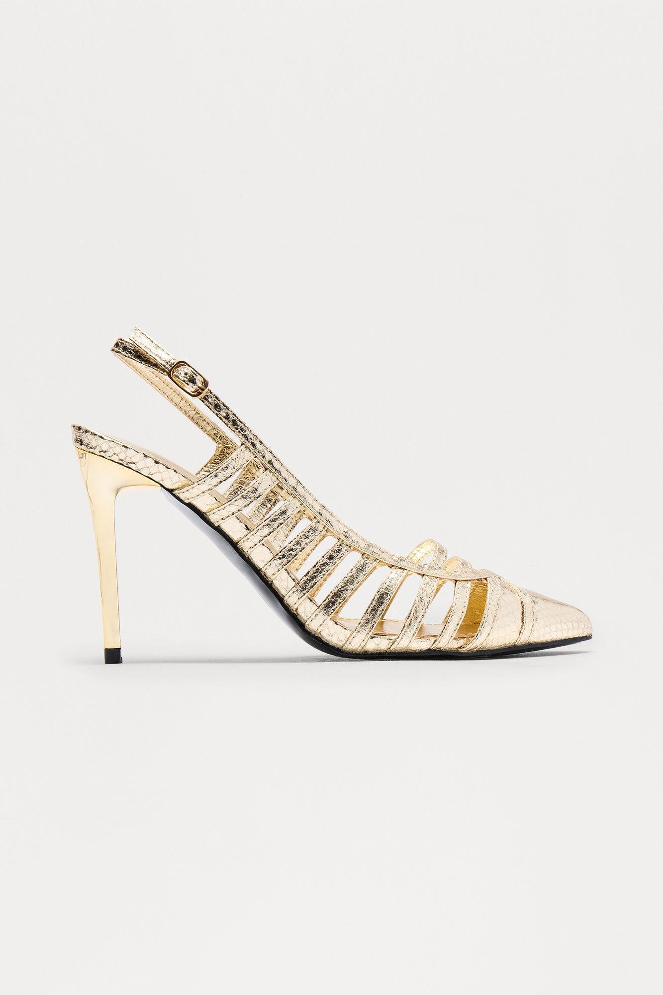 Jagged Croc Slingback Pumps - Gold Product Image