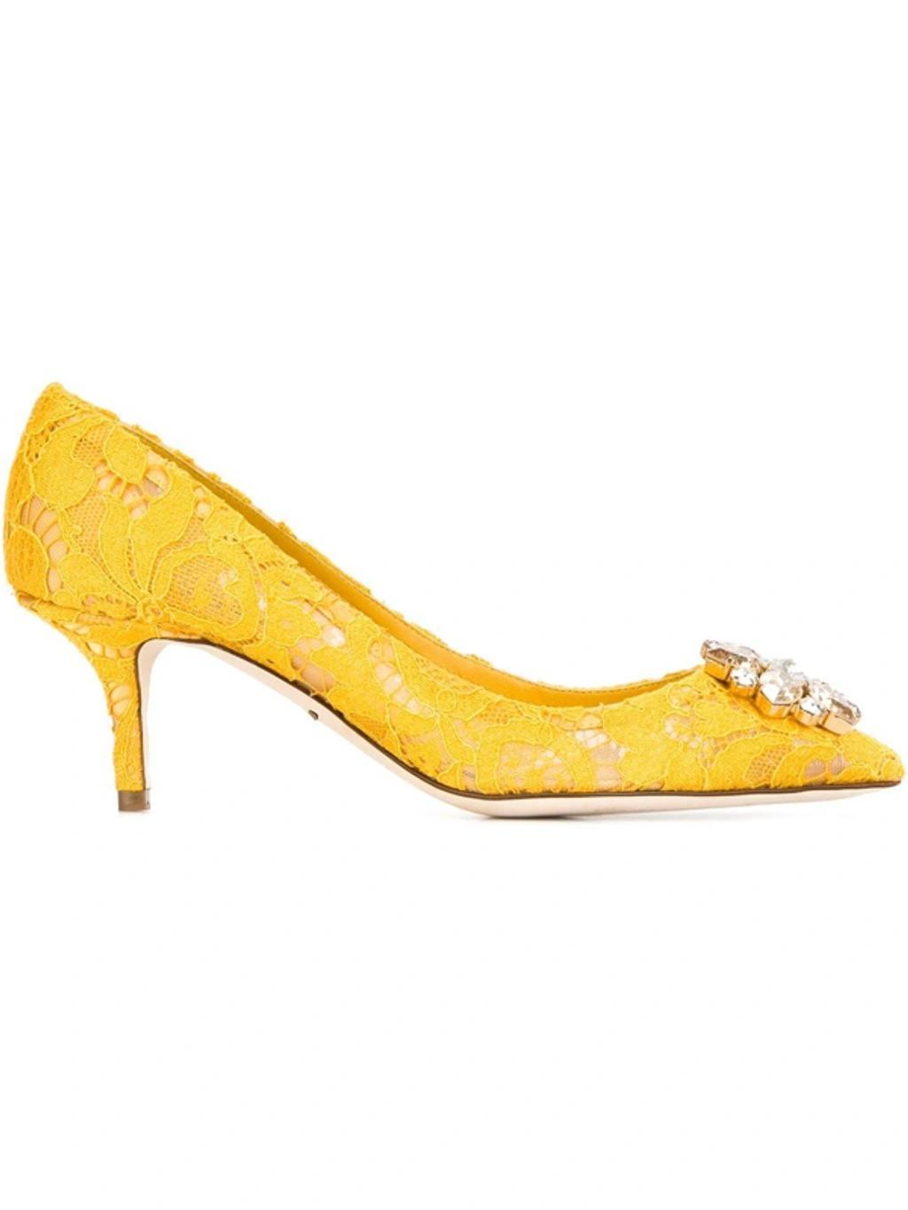 DOLCE & GABBANA Crystal-embellished Corded Lace Pumps In Yellow Product Image