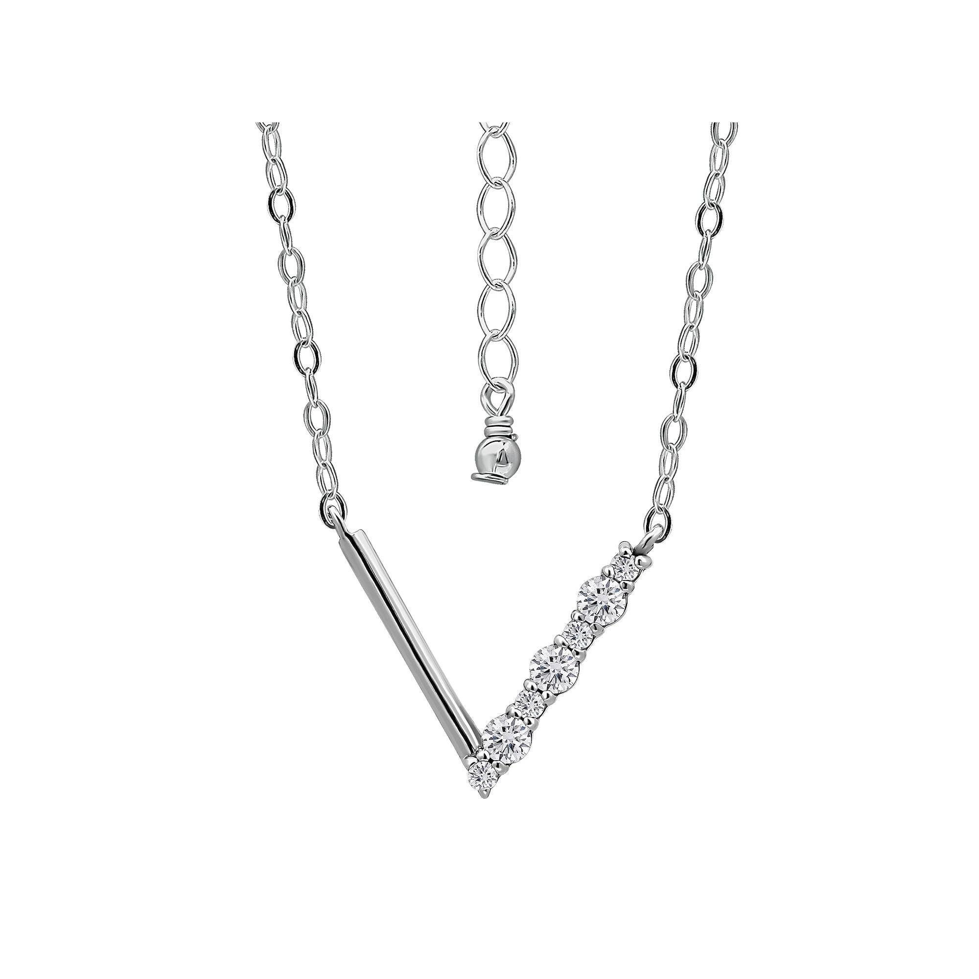 Aleure Precioso Sterling Silver Cubic Zirconia "V" Necklace, Women's, Size: 18" Product Image