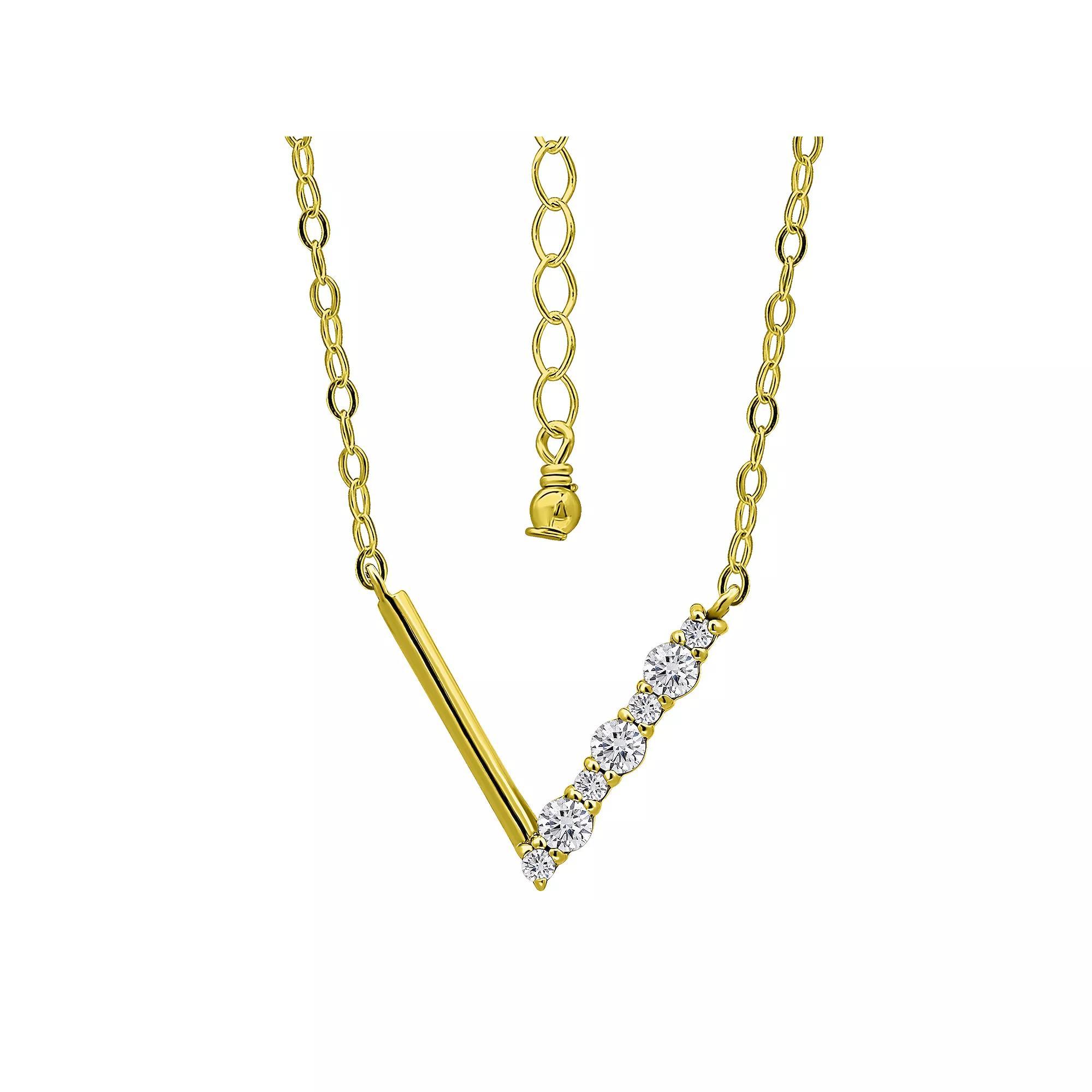 Aleure Precioso Sterling Silver Cubic Zirconia "V" Necklace, Women's, Size: 18", Gold Tone Product Image