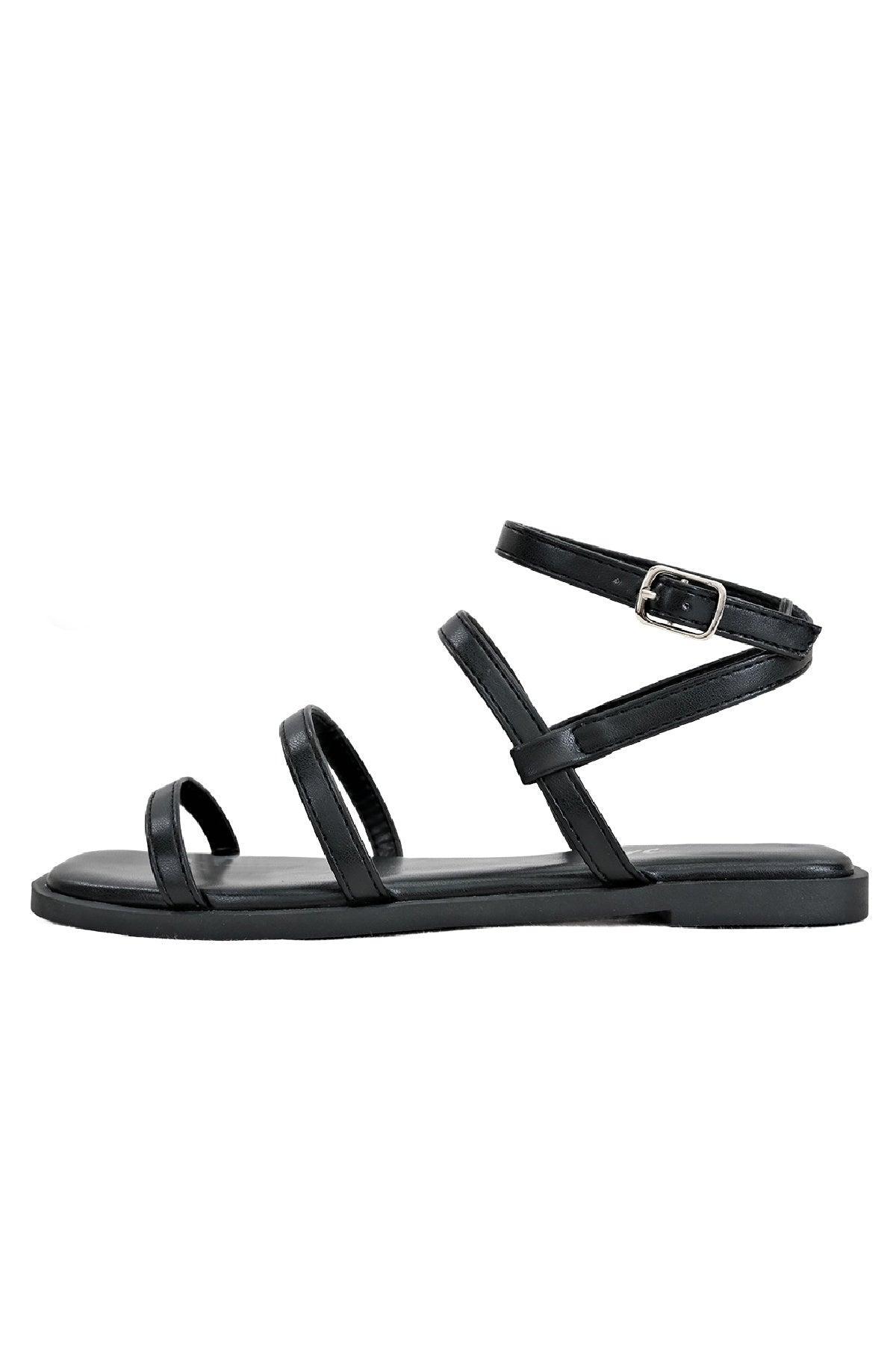 Celeste Black Strappy Flat Sandals - FINAL SALE Product Image