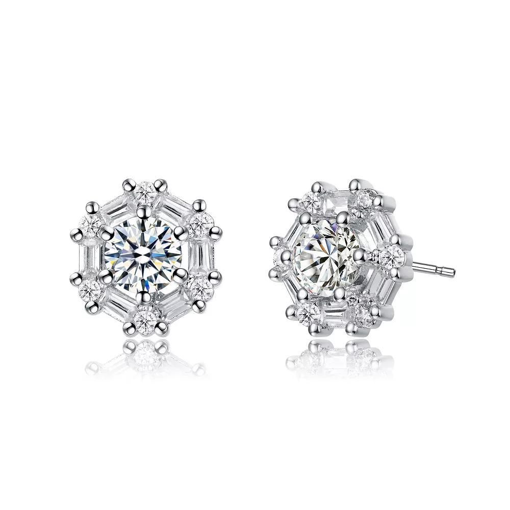 Stylish Halo Cubic Zirconia Stud Earrings, Women's, Silver Tone White Product Image